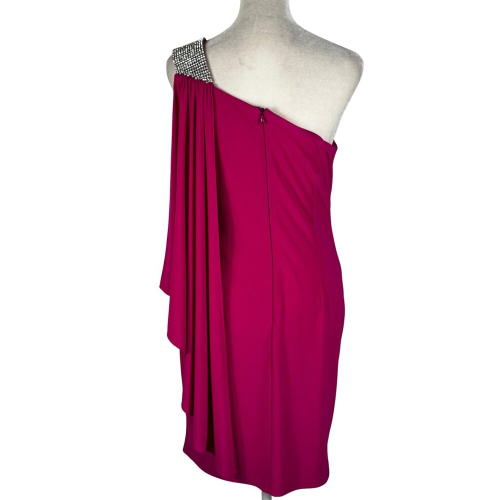 Stunning Cache Pink One-Shoulder Rhinestone Cocktail Dress – Size 6 - Picture 4 of 11